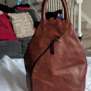Women's Brown Leather Backpack Sling Bag